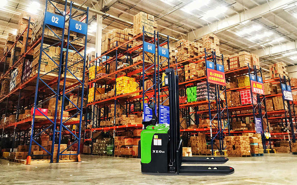 Application of Stand On Type Electric Battery Powered  Pallet Stacker