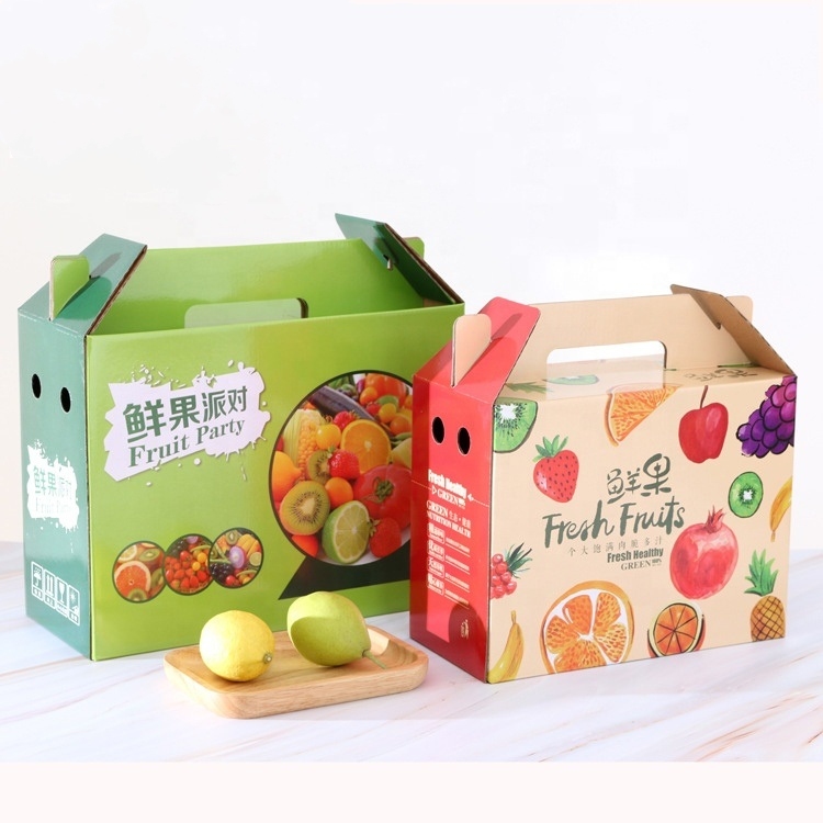 Custom Logo Transport Packaging Box With Handle For Fruit and Vegetable  