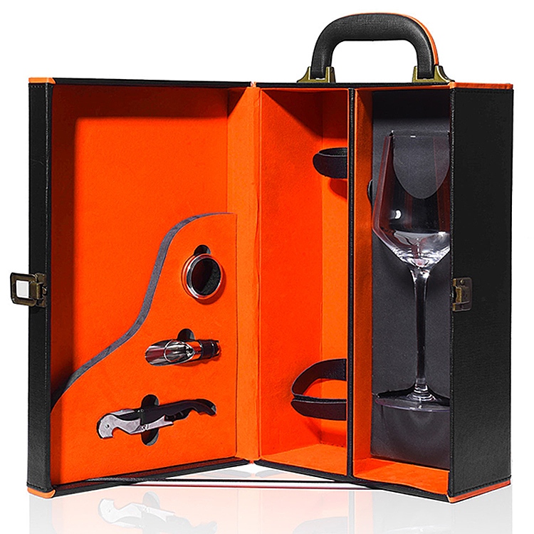Luxury Portable Leather Wine Gift Boxes Single Bottle One Clear Wine Glass Box Luxury Portable Leather Wine Gift Boxes Single Bottle One Clear Wine Glass Box