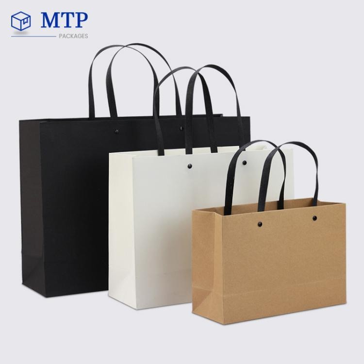 Custom High Quality Black Brown Kraft Paper Shopping Bag