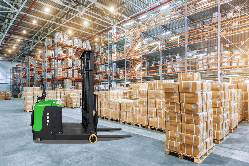 Application of Electric Stand on Type Counterbalance Pallet Stacker Application of Electric Stand on Type Counterbalance Pallet Stacker