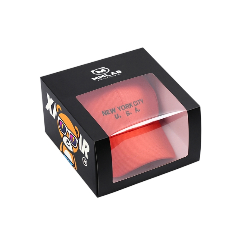 Custom Logo Baseball Cap Paper Packaging Box with Clear Window Custom Logo Baseball Cap Paper Packaging Box with Clear Window