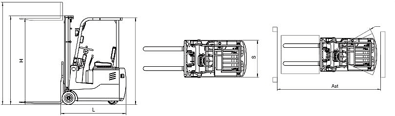 Size of 3 Wheel Mini Counterbalance Forklift Truck Size of 3 Wheel Mini Counterbalance Forklift Truck
