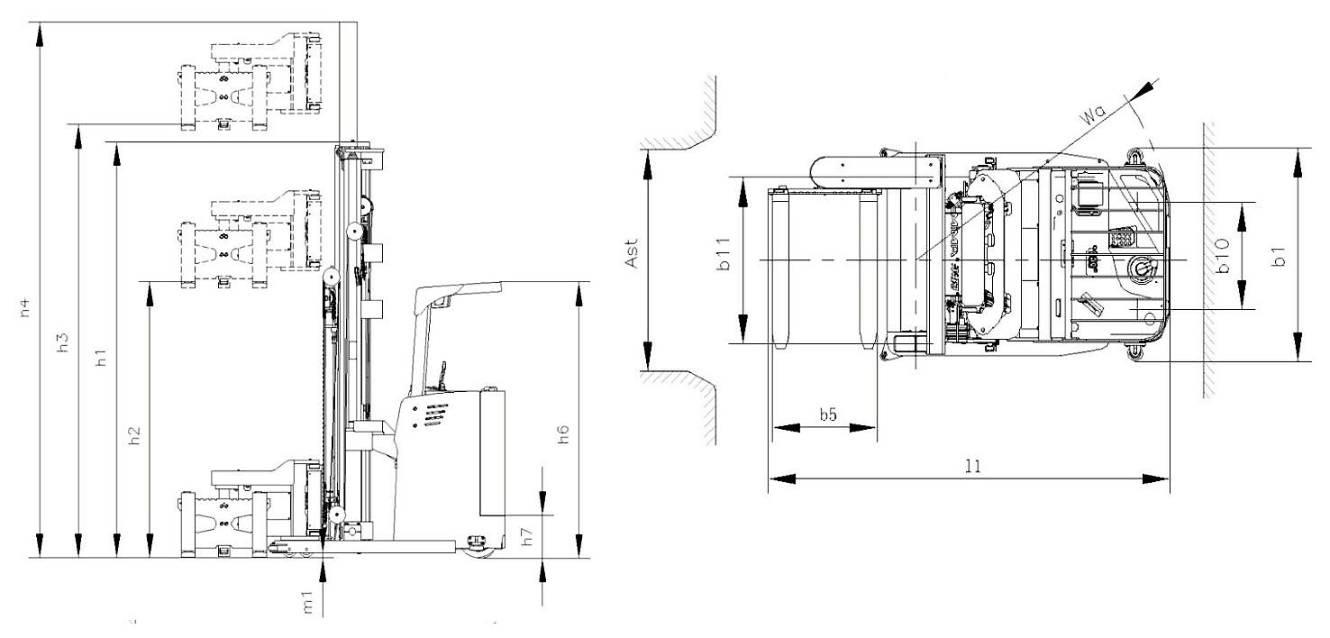 Size of Stand On Electric VNA Forklift 