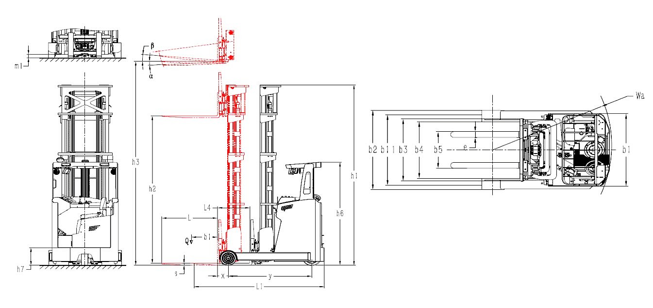 Size of Seated Type Electric Battery Powered Reach Truck