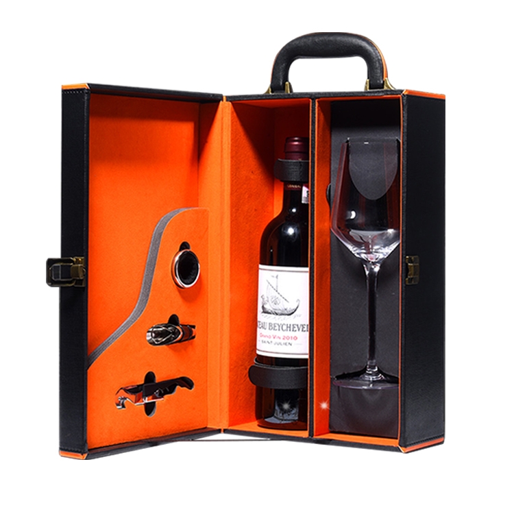 Luxury Portable Leather Wine Gift Boxes Single Bottle One Clear Wine Glass Box