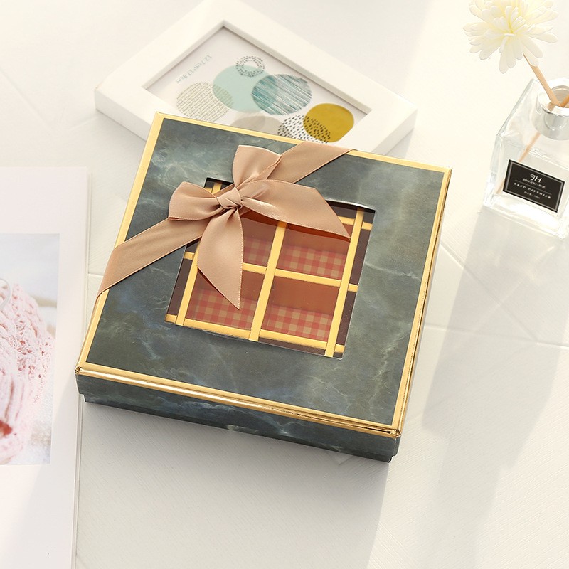 Custom Dessert Chocolate Box Marble Gift Packaging Box with The Bow Section