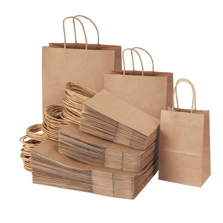 Custom Brown Kraft Craft Paper Bag With Handles For Shopping