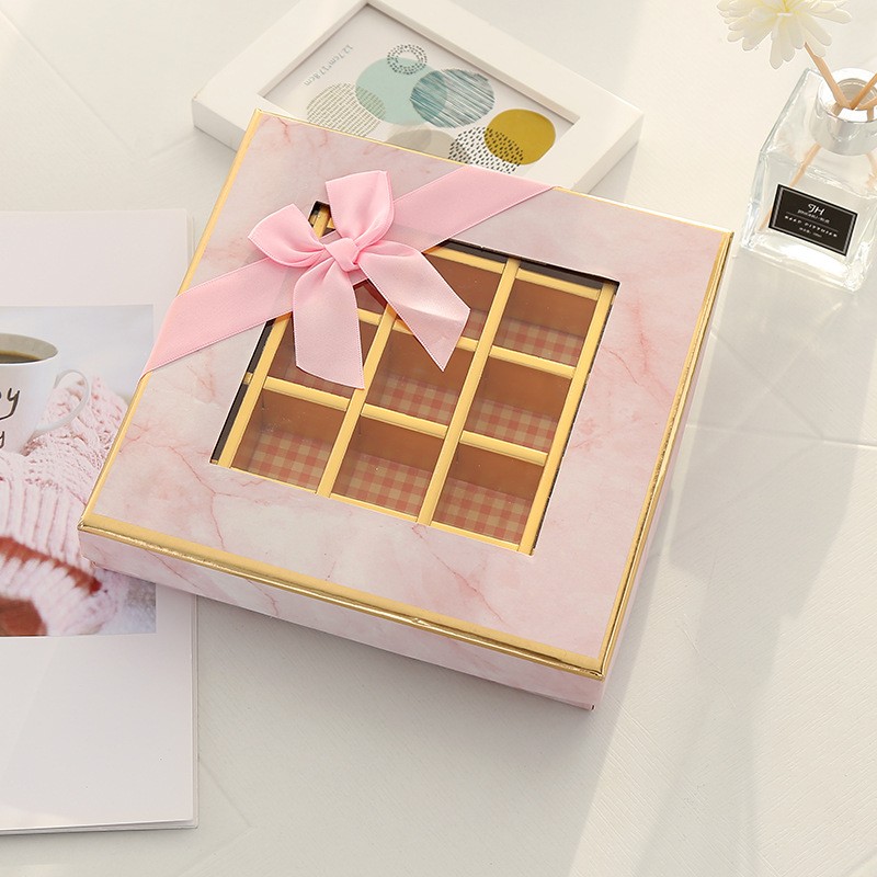 Custom Dessert Chocolate Box Marble Gift Packaging Box with The Bow Section