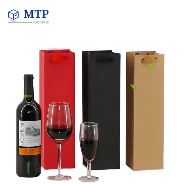 Custom Print Logo Eco Friendly Paper Gift Bags   With Handles For Wine 