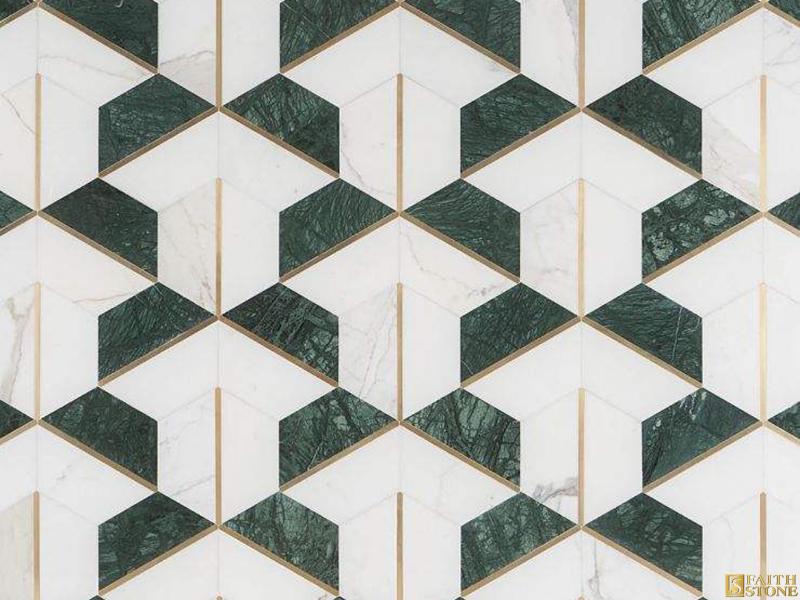 Marble Mixed Geometric Brass Mosaic Marble Mixed Geometric Brass Mosaic