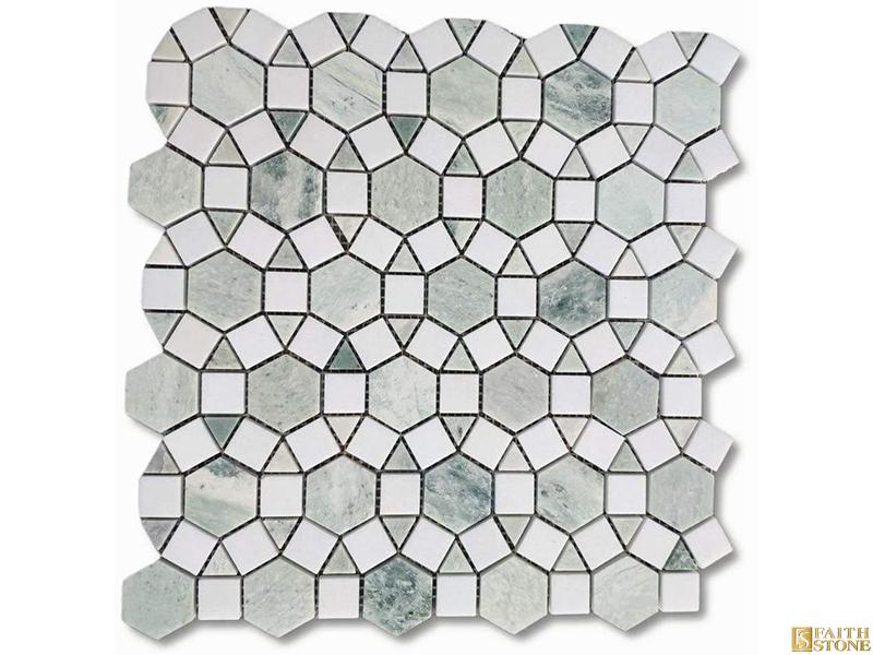 Green Mixed White Circle Marble Mosaic Green Mixed White Circle Marble Mosaic