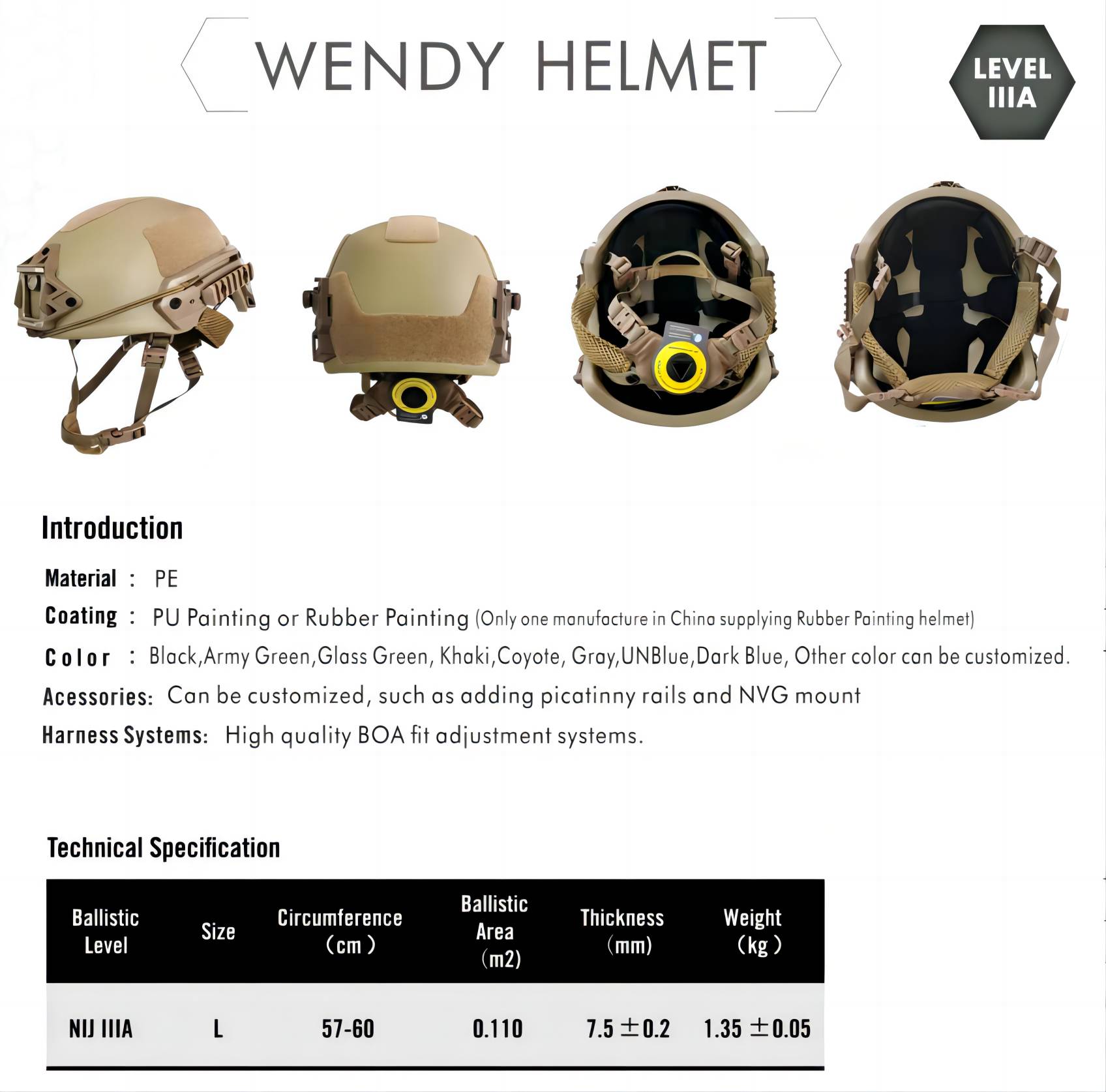 customized wendy bulletproof helmet