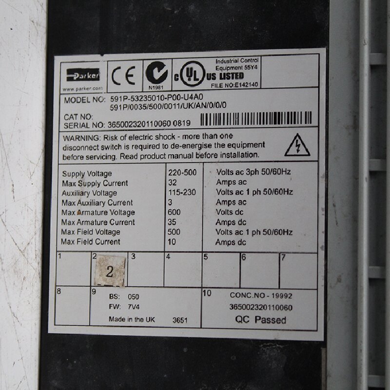 591P/0035/500/0011/UK/AN/0/0/0 Parker 591P/0035/500/0011/UK/AN/0/0/0