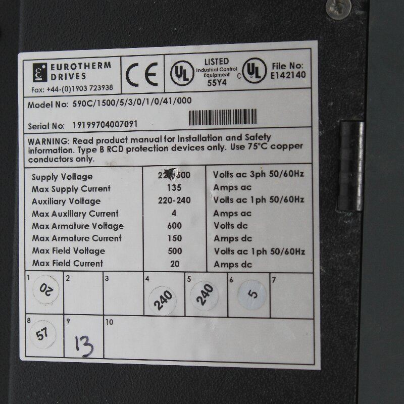 Eurotherm 590C/1500/5/3/0/1/0/41/000 590C/1500/5/3/0/1/0/41/000