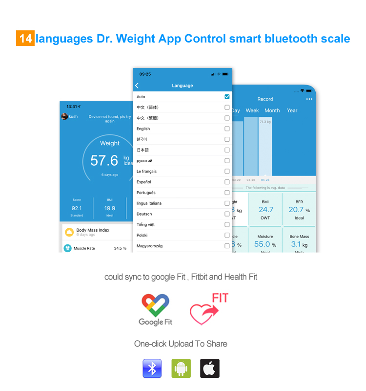 Large Backlit LCD Screen bluetooth scale 