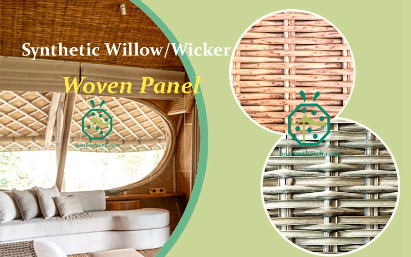 Synthetic wicker woven fencing panel