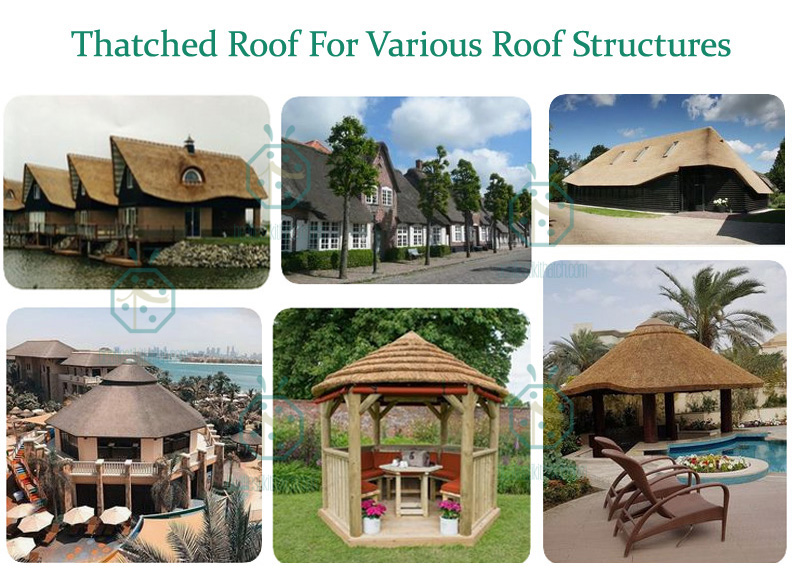 Plastic cane thatch roof tiles for various chalet building construction for parks, gardens, farms, villages, waterfront villa