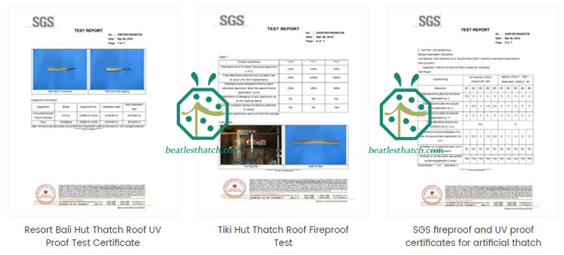 Fire retardant certificate for artificial makuti thatch roof tiles