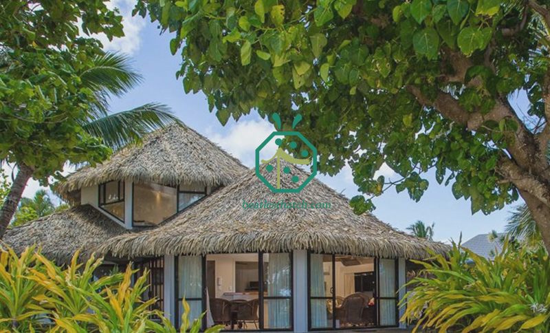 Hideaway resort hotel beach villa guest room thatch roof replacement with plastic palm thatch roof tiles Hideaway resort hotel beach villa guest room thatch roof replacement with plastic palm thatch roof tiles