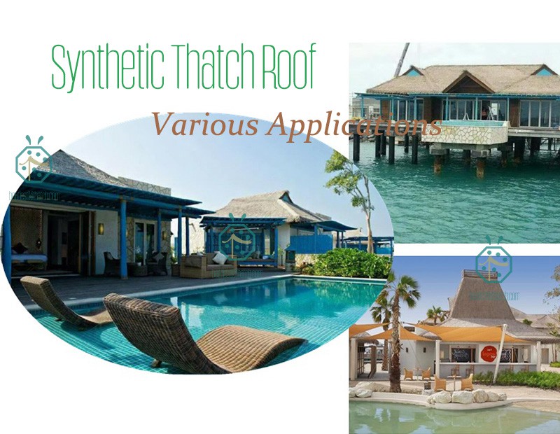 Synthetic thatch roof for waterfront landscape design for beach hotel villas