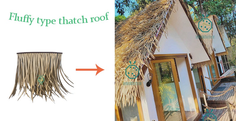 Fluffy looking synthetic resin thatch roof covering