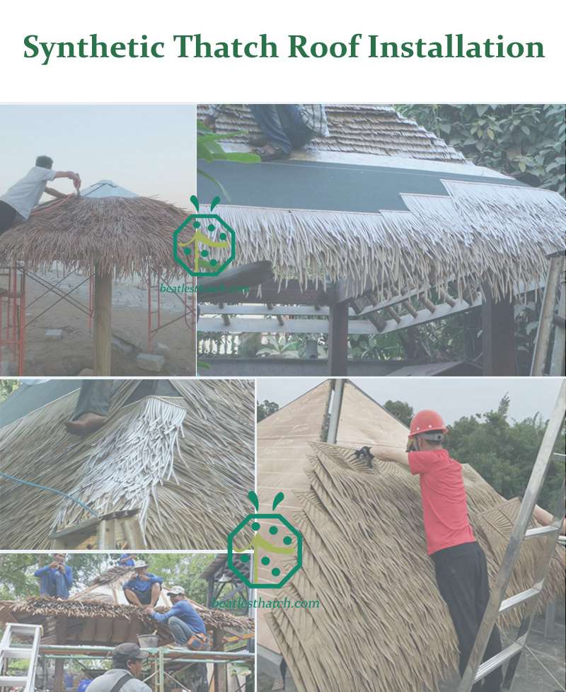Artificial nipa hut thatch roof installation