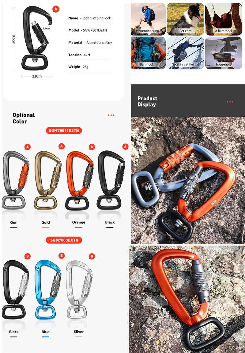 Auto Locking Aluminum Swivel Carabiner Hooks Auto Locking Aluminum Swivel Carabiner Hooks