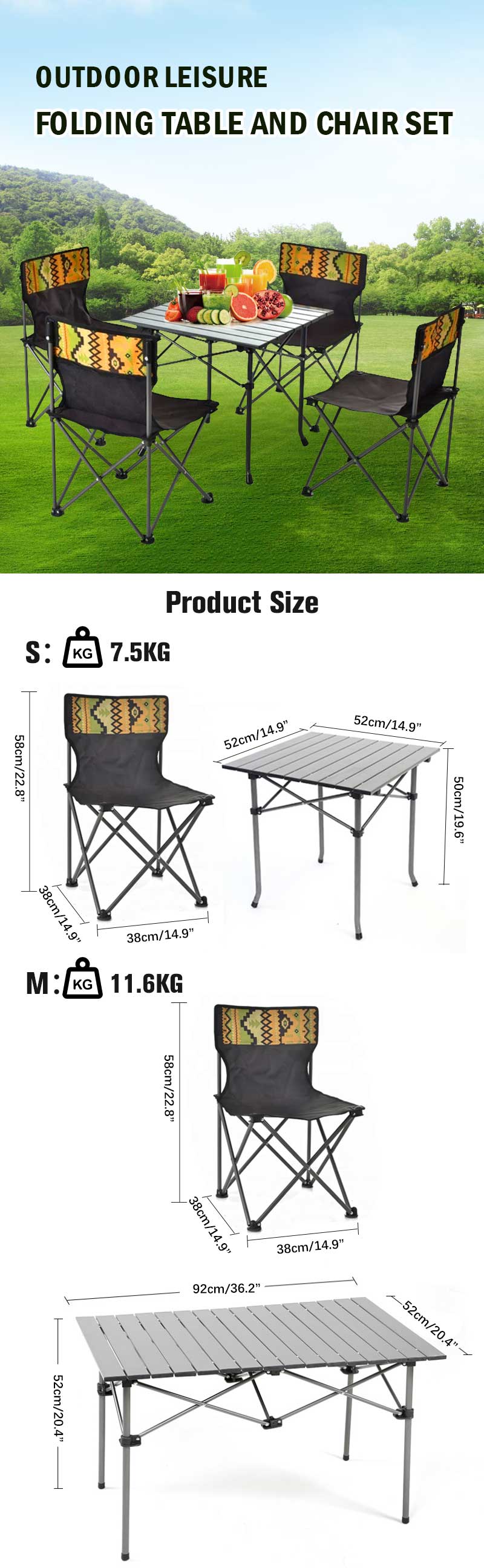 camping folding table and chairs set