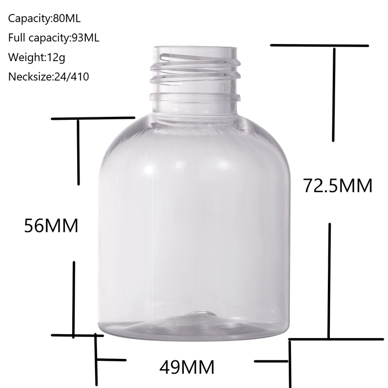 80ml empty clear boston round pet plastic bottles container
