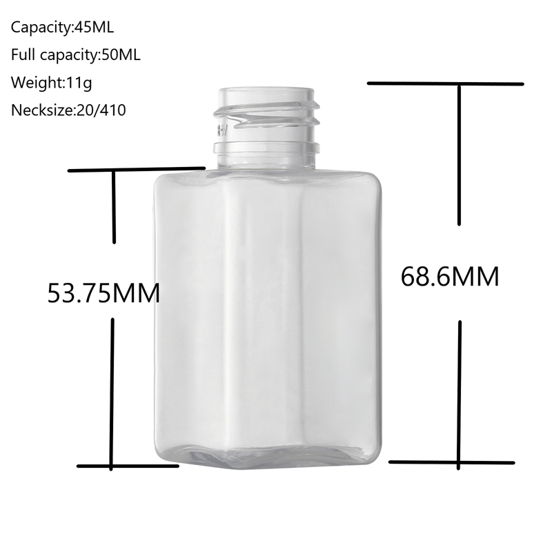 50ml 1.75oz empty clear square pet bottle