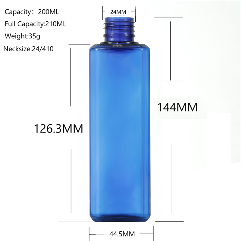200ml 6.8oz blue square pet plastic pump packaging bottle containers