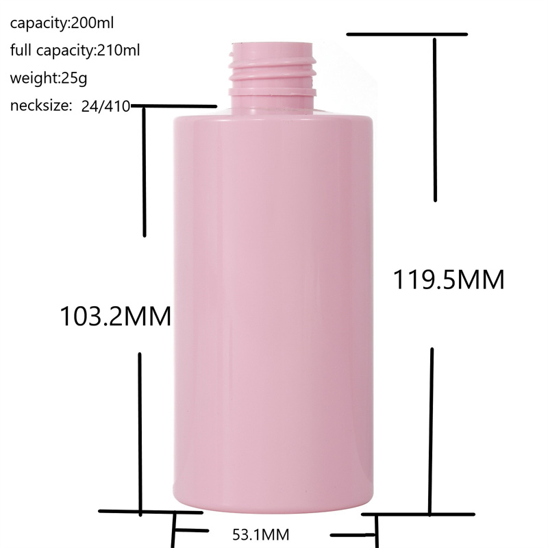 200ml 6.8oz empty pink cylinder pet plastic skincare bottle container