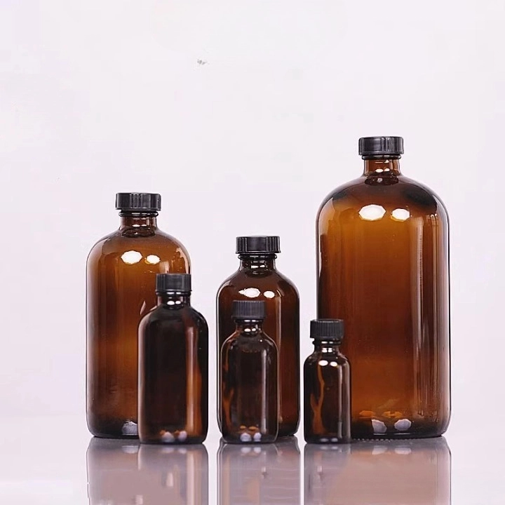 500ml 18oz boston round amber color glass bottles with lid nail polish oil container