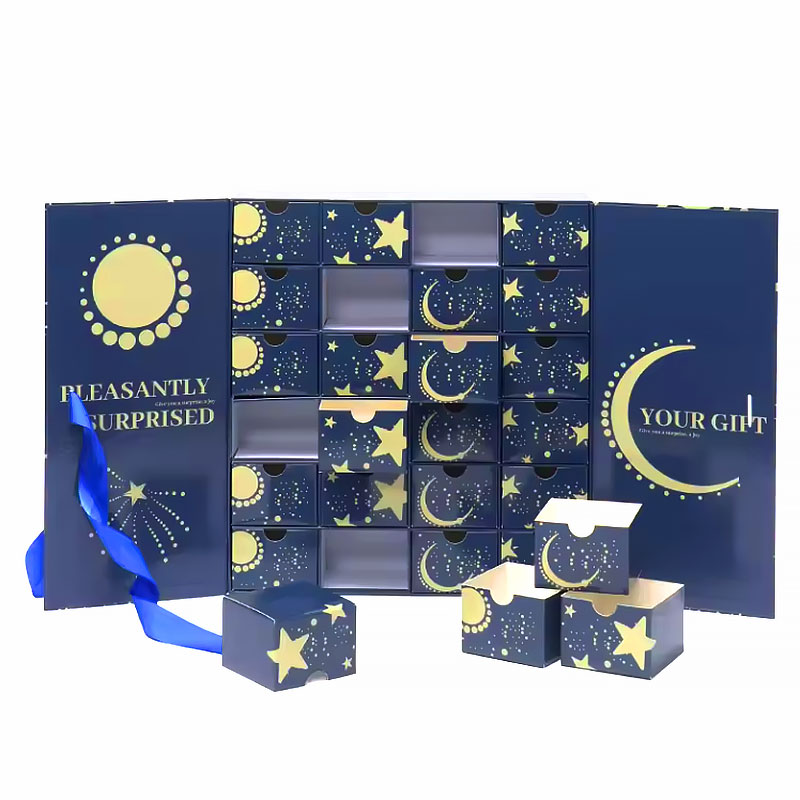 Luxury Double Door Flip Open Cosmetic Advent Calendar Gift Paper Box With Ribbon Closure