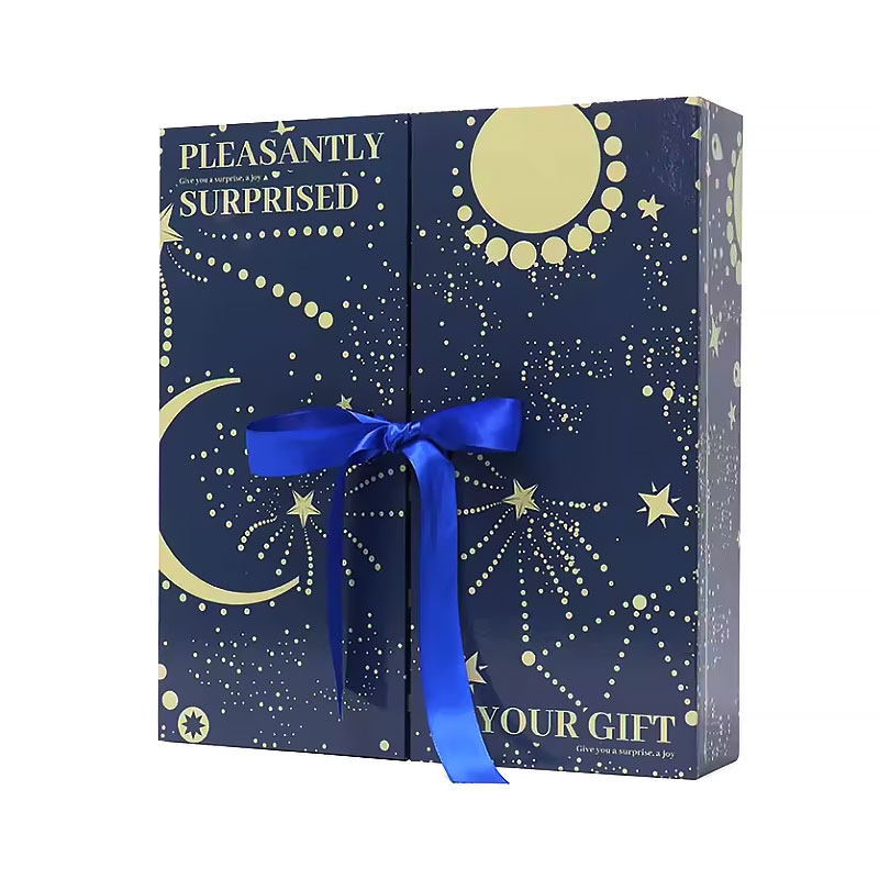 Luxury Double Door Flip Open Cosmetic Advent Calendar Gift Paper Box With Ribbon Closure