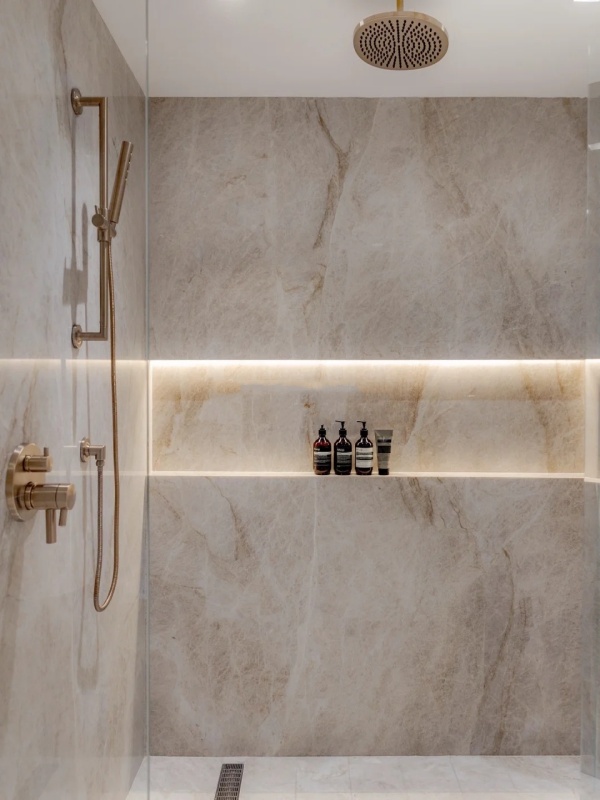 Taj Mahal Quartzite bathroom wall