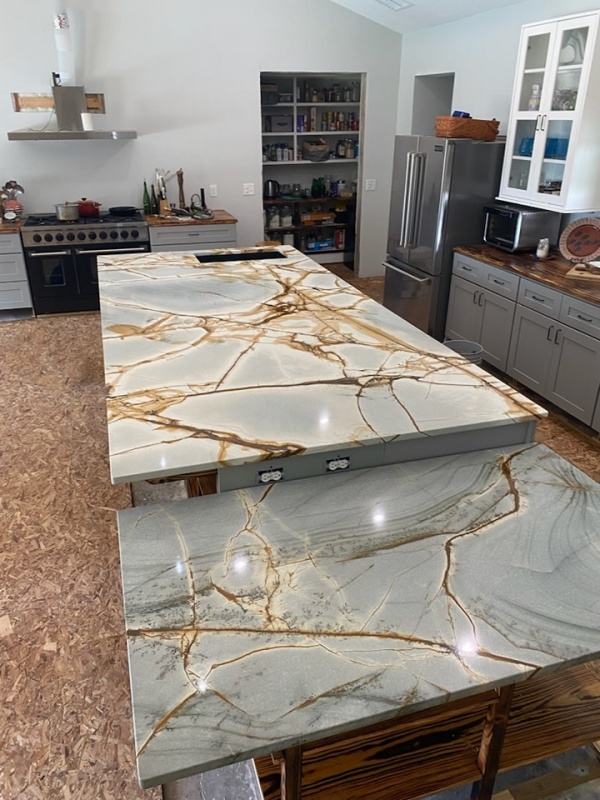 blue roma quartzite kitchen