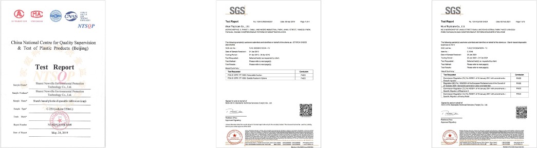 Cornstarch Tableware Certificates Cornstarch Tableware Certificates