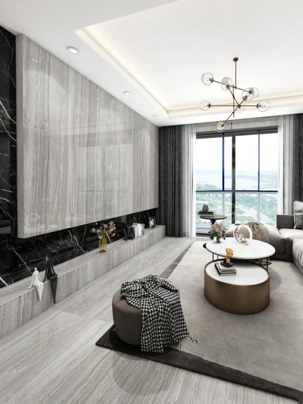 China Gray Wood vein Marble accent walls