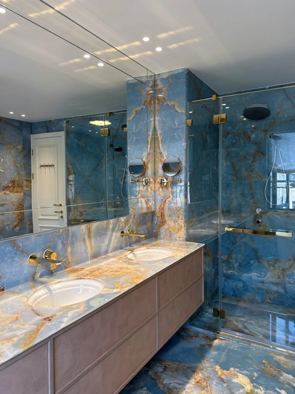 Blue Onyx bathroom accent walls