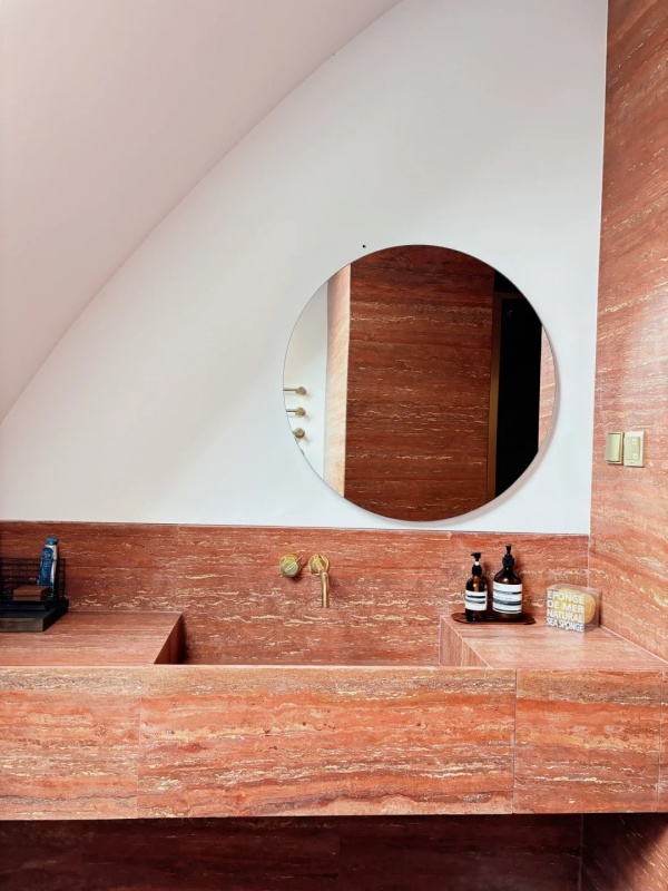 red travertine bathroom sink