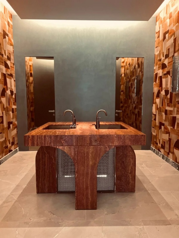 red travertine sink