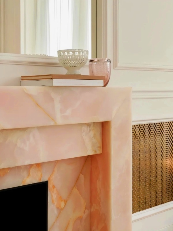 Pink onyx fireplace