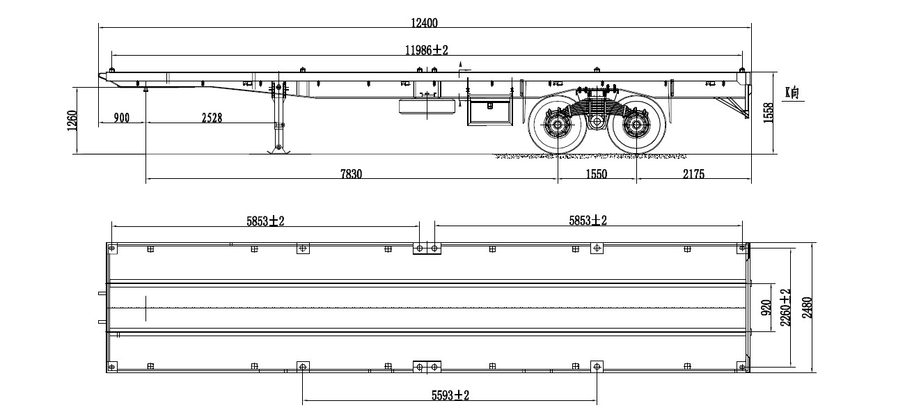 2 axle bogie suspension container semitrailer manufacturer 