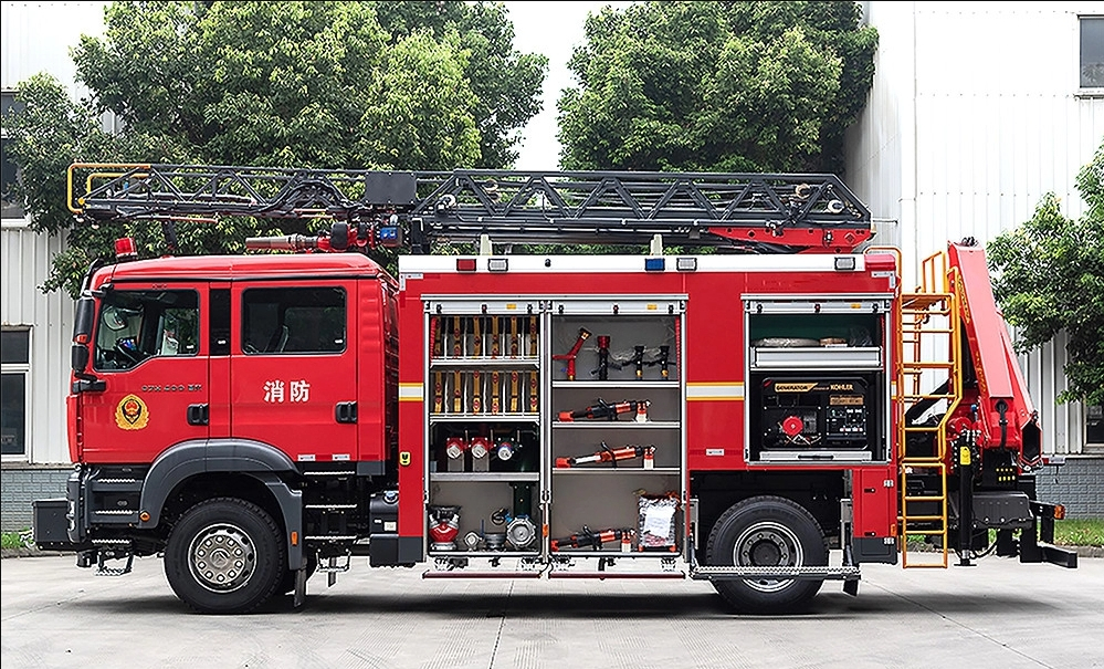 HOWO Aerial Ladder Fire Fighting Truck with Rescue Knuckle Boom Crane HOWO Aerial Ladder Fire Fighting Truck with Rescue Knuckle Boom Crane
