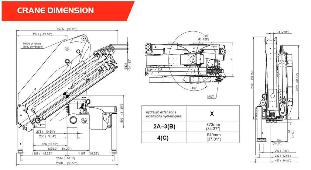 Palfinger SPK15500 Knuckle Boom crane dimension