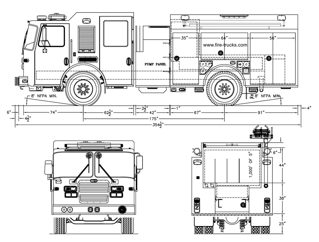 Technical drawing for Germany MAN fire engine