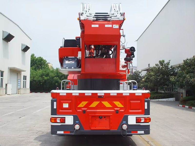 Isuzu aerial ladder fire fighting truck back view