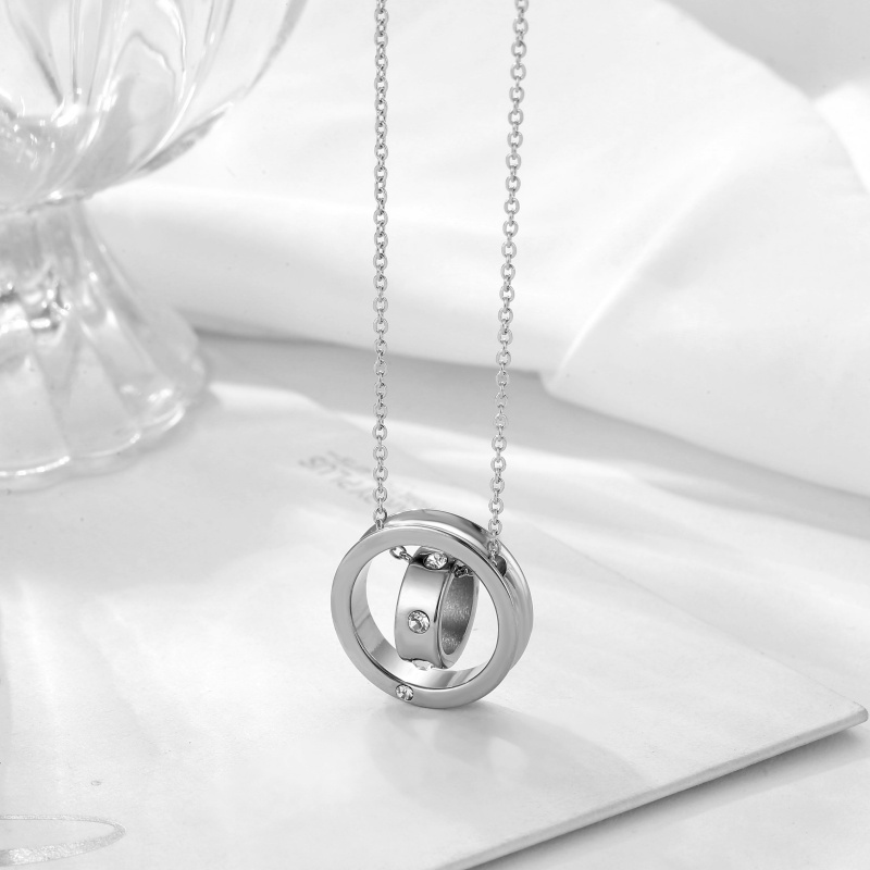 Double Ring Pendant Silver Necklace Double Ring Pendant Silver Necklace